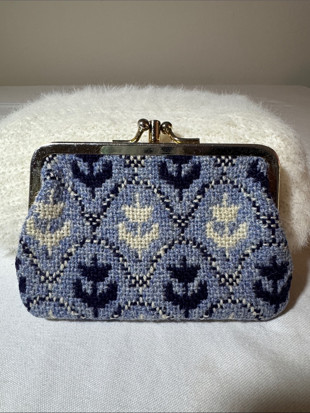 Brynkir Antique Wool Handwoven Blue Patterned Coin Purse
